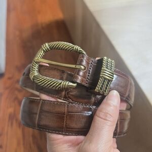 Vintage Brighton Croc-Embossed Leather Belt | Made in USA | Size M